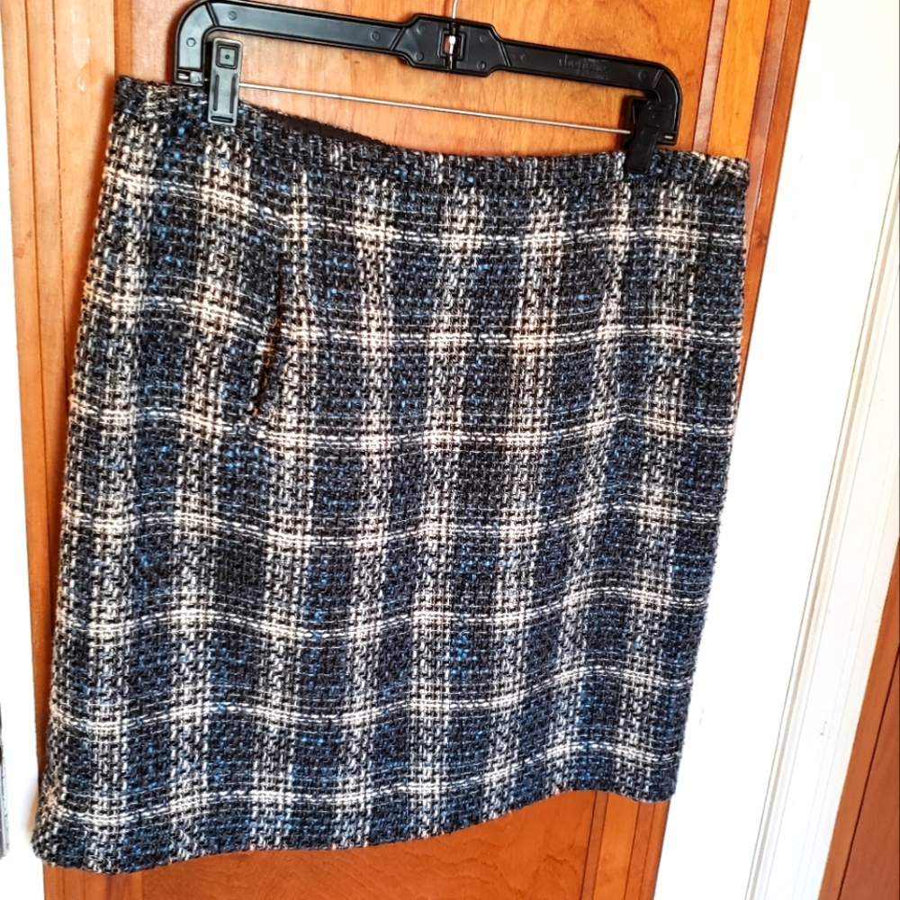 Plaid Tweed Skirt - Black and White